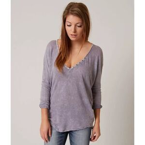 We The Free Santa Cruz Henley Top Women's L Linen Cotton Lilac Distressed Raw